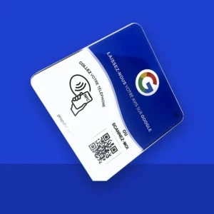 Plaque avis Google NFC Entr'Help, vue de trois quarts